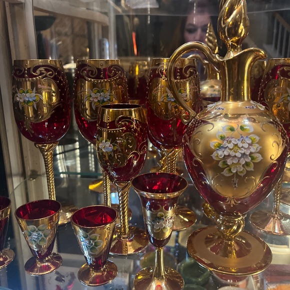 Tre Fuochi Ruby Red 24k Gold Drinking Set Murano Glass Royal Cordial Set. RARE - Picture 3 of 10